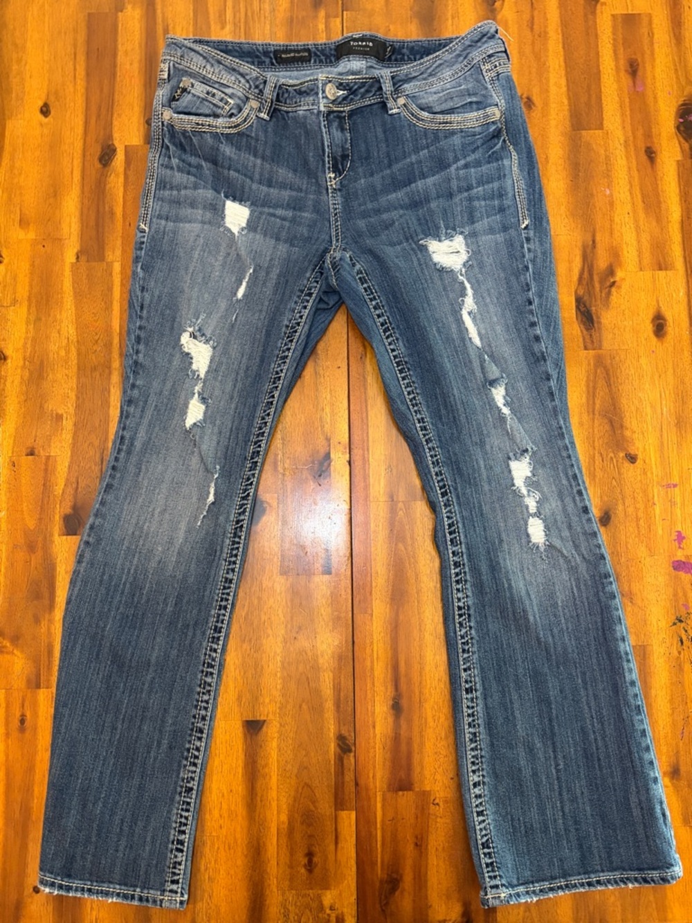 torrid Medium Blue Distressed Bootcut Jeans